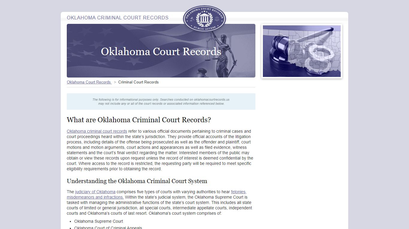 Oklahoma Criminal Court Records | OklahomaCourtRecords.us