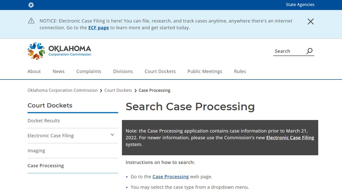 Search Case Processing - Oklahoma Corporation Commission